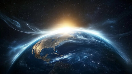 Fototapeta premium A digital earth with waves of data and light flowing across its surface