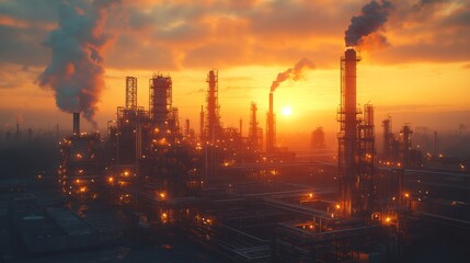 Fototapeta premium Oil Manufacturing Company Yard with Realistic Image and Highly Detailed Wide Angle View of Working Atmosphere Outside of the Factory Generative AI