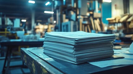 A paper document on a table in a factory setting, ideal for industrial or manufacturing concepts Generative AI