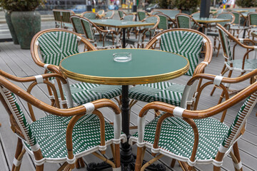 Table with a green top and four chairs around it