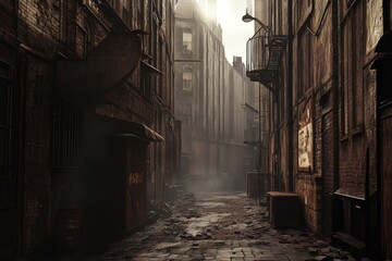 Obraz premium Pre-war industrial alleyway in a city Generative AI
