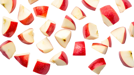 Top view of diced apple on a transparent background. isolated background.