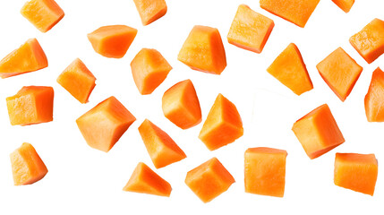Top view of diced papaya on a transparent background. isolated background.