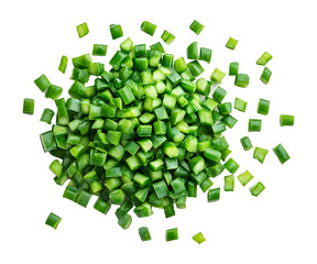 Fototapeta premium top view of diced vegetable green beans isolated on transparent background 