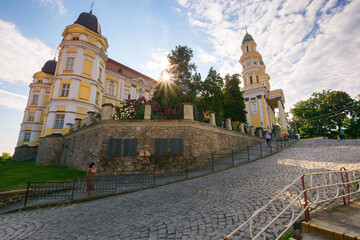 uzhhorod, ukraine - 11 jun 2017: greek catholic cathedral in morning light. faith and worship...