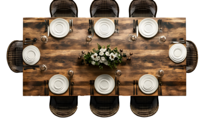 Top view of dining table isolated on a transparent background