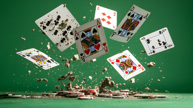 Exploding Casino Cards and Chips, poker, gambling, game, playing cards, ace