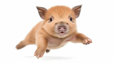 Fototapeta premium Adorable Piglet in Mid-Air Leap, piglets, baby pig, young pig, swine, miniature pig