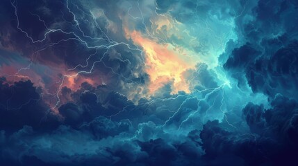 Obraz premium Abstract Illustration of a Stormy Sky with Jagged Lightning Bolts for Print or Digital Use