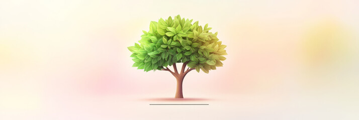 Minimalist green tree illustration on soft pastel background for nature-themed designs