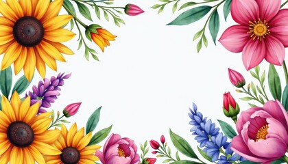 Exquisite Flower Arrangement with Central Blank Space Surrounded by Geranium, Hollyhock, Lily, and Lavender - Suitable for Copy Space