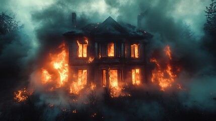 Massive flames thick smoke consuming large house intense blaze picture