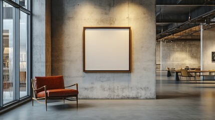 Empty poster frame in a modern office, perfect for advertising, branding, or promotional display