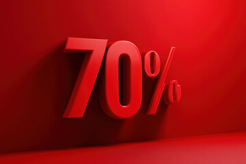 Bold 3D representation of "70%" in vibrant red, emphasizing discount, interest rates, or statistical data.