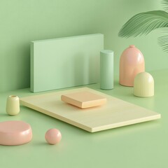 3D illustration with pastel colors, featuring an instruction manual and wooden elements