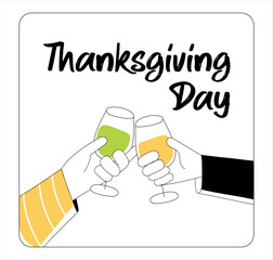 Thanksgiving Celebration Scenes in Minimalist Cartoon Style with Family and Drinks (MJ037)
