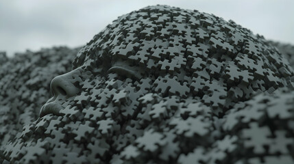 Obraz premium Enigma A Face Buried in Puzzles, jigsaw, jigsaw puzzle, pieces, fragmented, broken