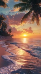 Summer sunset over the beach, filling the landscape with warmth.