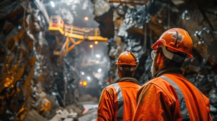 Obraz premium Modern Mining: Geophysicists Mapping Ore Deposits in Advanced Underground Mine