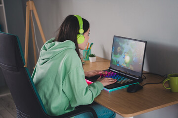 Photo of pretty cute teenager girl wear green stylish clothes si