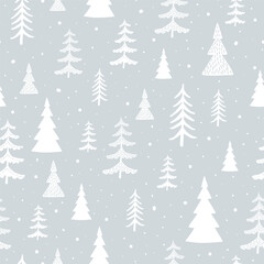 Obraz premium Winter seamless pattern with simple minimalist trees on white background.