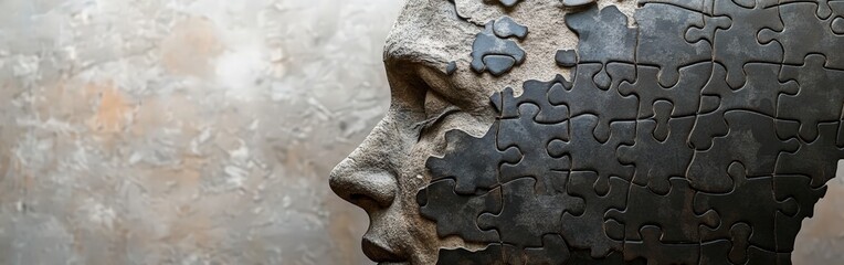 Puzzle head symbolizing mental health and cognitive challenges
