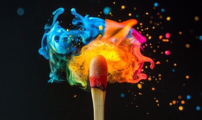 Matchstick burst colorful paint flame, ignite creativity imagination ideas