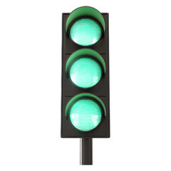 A traffic lamp with a green light, isolated on a white background