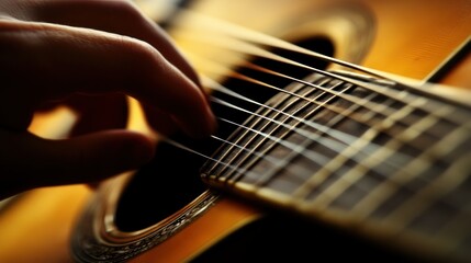 Fototapeta premium Close-up of a Hand Playing an Acoustic Guitar