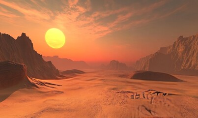 Naklejka premium landscape on planet Mars, scenic desert scene on the red planet