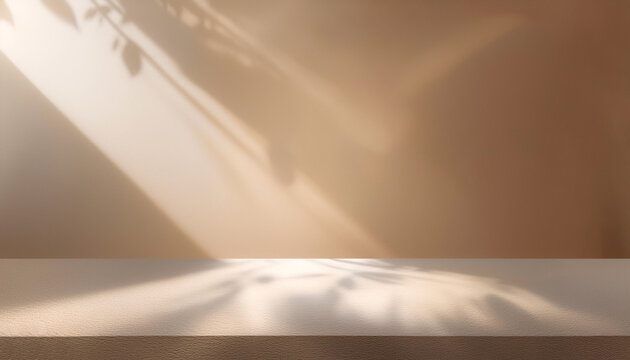 Empty biege background for product presentation with beautiful lights and shadows