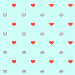 Valentines day pattern seamless with cats and hearts