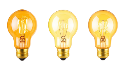 Set of yellow light bright bulbs isolated on a white background