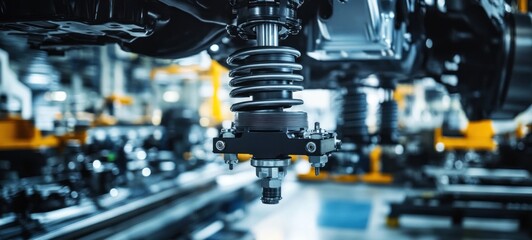 Fototapeta premium Car Suspension System Assembly Line: Precision Engineering in Automotive Manufacturing