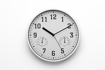 Wall clock with temperature, humidity meter watch isolated on white background