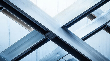 Obraz premium Metal intersecting beams creating geometric pattern. Abstract background. Metal bridge structures. Steel use for bridge construction.