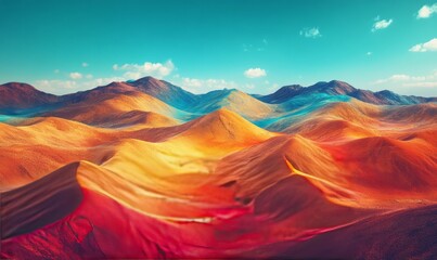 Naklejka premium Heatmap of a desert landscape, with intense reds and oranges marking the hottest areas and cooler blues in the shaded or elevated regions