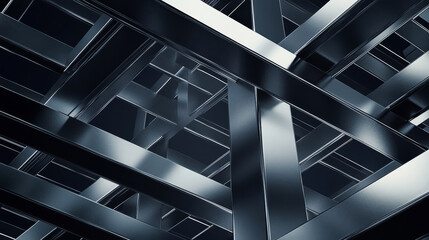 Obraz premium Metal intersecting beams creating geometric pattern. Abstract background. Metal bridge structures. Steel use for bridge construction.