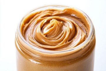 Smooth peanut butter in glass jar