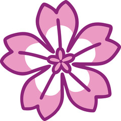 Pink Sakura Flower Illustration, Illustration of a stylized pink sakura flower with five petals and bold outlines, showcasing a delicate and vibrant floral design.
