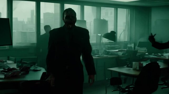Creepy Zombies Roaming an Office at Night Looking for Brains Generative AI
