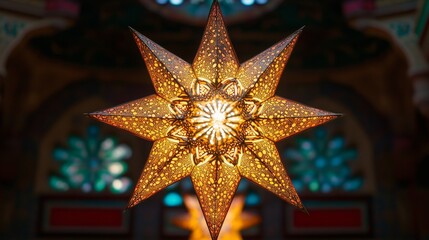 Illuminated Golden Star with Intricate Pattern