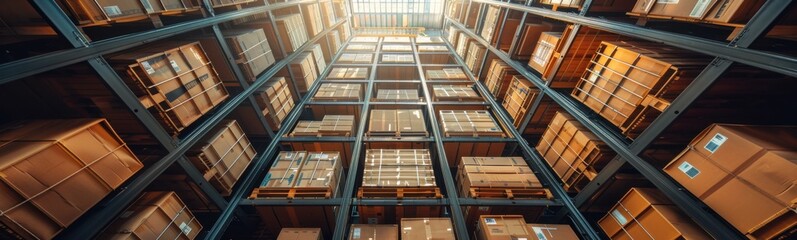 Tall building with lots of boxes on it, commercial storage