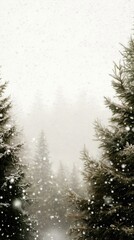 Fototapeta premium Snow gently falls over a serene forest of evergreen trees, creating a winter wonderland, AI
