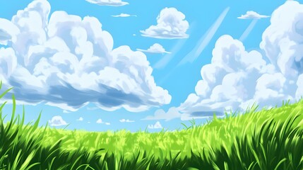 Obraz premium Gorgeous hand-drawn illustration depicting scenic mountains and farmlands, enriched with intricate details and an anime-inspired touch.