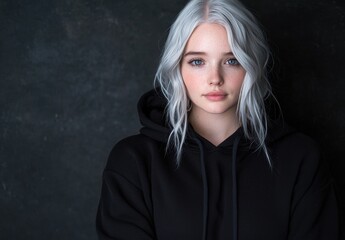 Fototapeta premium Mysterious young woman with striking silver hair