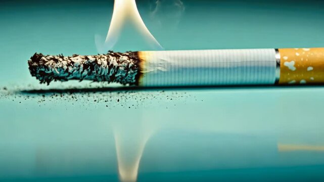 The calming contrast of turquoise and the soft curl of smoke creates a moment of introspection, revealing the lingering effects of habit on health and wellbeing