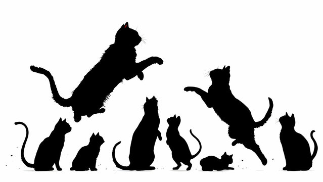 Silhouette of a cat jumping styles isolated on white