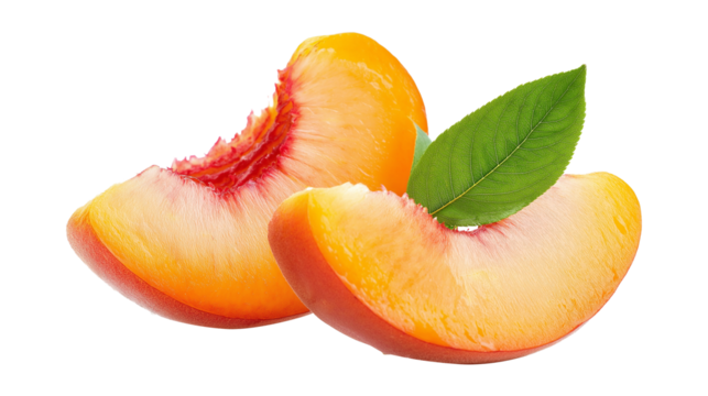 Slice of ripe peach fruit isolated on a white background