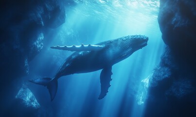 Majestic Humpback Whale Glides Through the Ethereal Depths of the Vibrant Underwater World